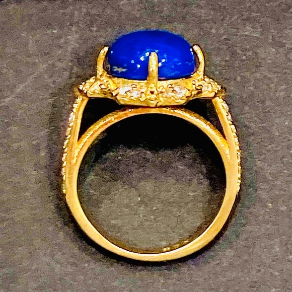 Cocktail Ring Size 6 Lapis Lazuli Cabochon & Diamonds - Picture 9 of 15